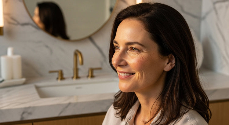 woman with healthy skin having a skin consultation in a high end clinic